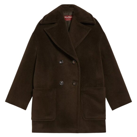 NWT Max Mara STUDIO Gelada Wool Pea Coat in Kaki Brown - Picture 2 of 5